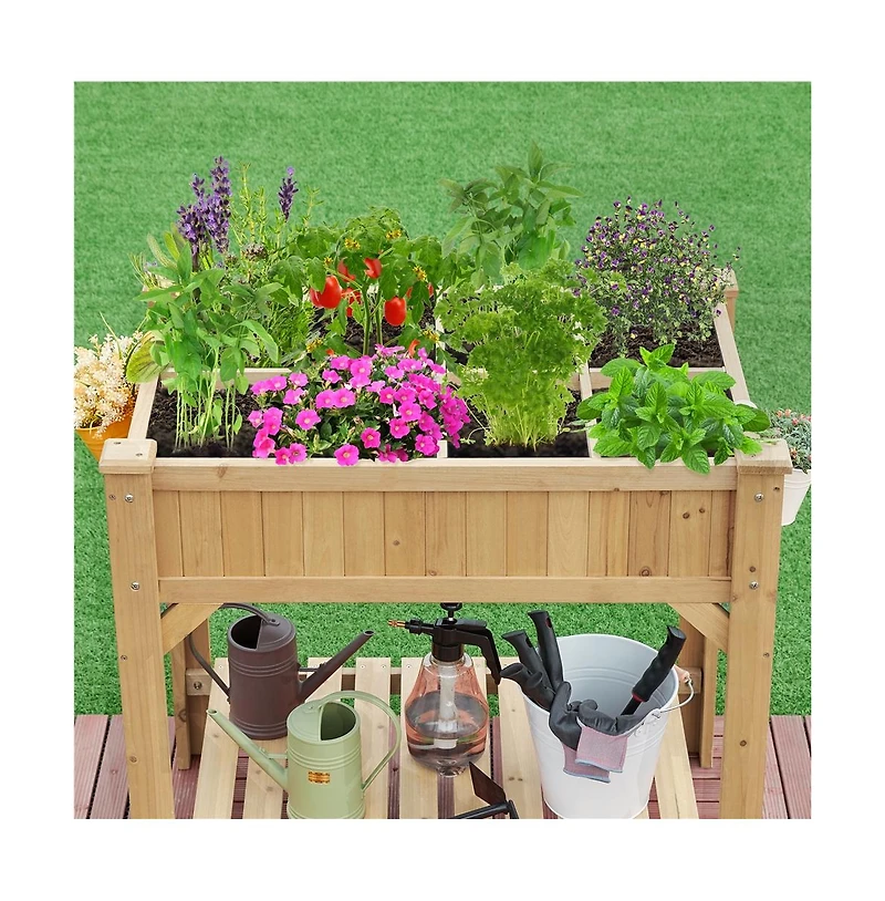 Yaheetech 8-Pocket Wood Elevated Garden Planter with Fabric Liner
