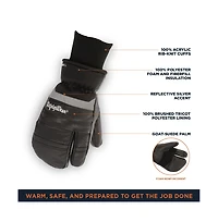 RefrigiWear Men's 3-Finger Winter Black Leather Mittens