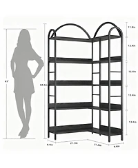 Yigii 5-Tier Storage Bookshelf, Corner Design, Edge Protection, Stable, Easy Assembly-Metal Frame for Living Room, Bedroom, Office