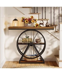 Tribesigns Industrial 3-Tier Console Table, 39.4" Sofa Table Entryway Table with Fixed Wheel Base, Narrow Wood Accent Tables