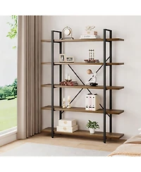 Yigii 5 Tier Industrial Metal and Wood Bookshelf for Home