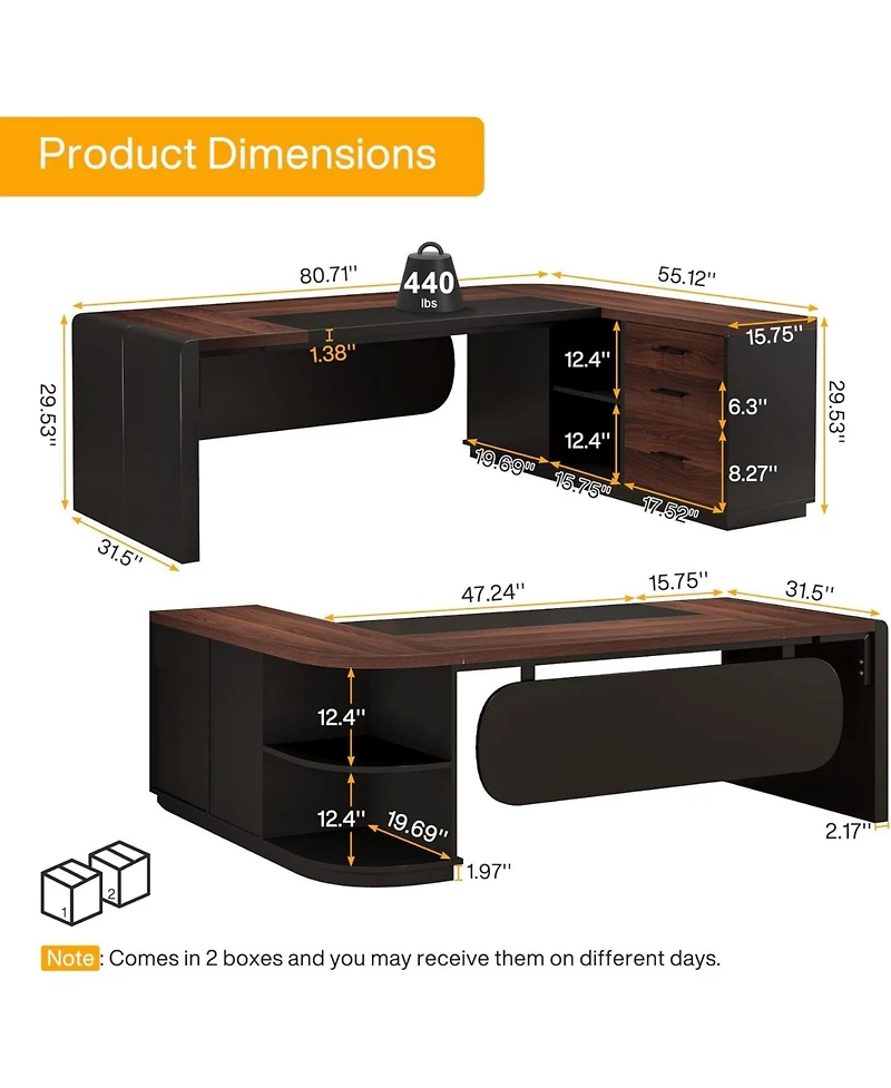 Tribesigns 81-Inch L-Shaped Office Desk, Large Commercial Office Desk with Drawers and File Cabinet, Modern Professional Business Furniture