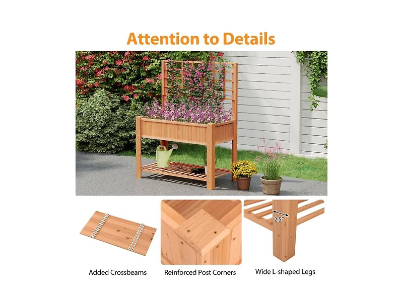 Slickblue Elevated Wooden Planter Box with Trellis Raised Garden Bed