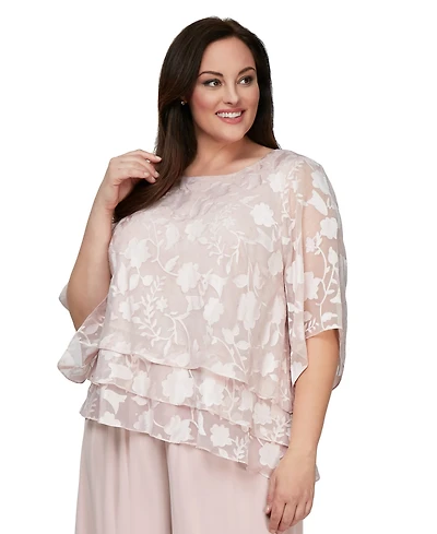 Alex Evenings Plus 3/4-Sleeve Scoop Neck Top