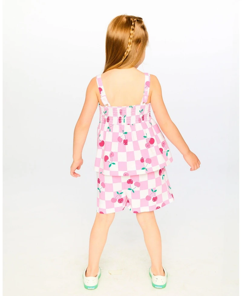 Deux par Deux Toddler Girls Cotton Jersey Romper Pink Printed Cherries