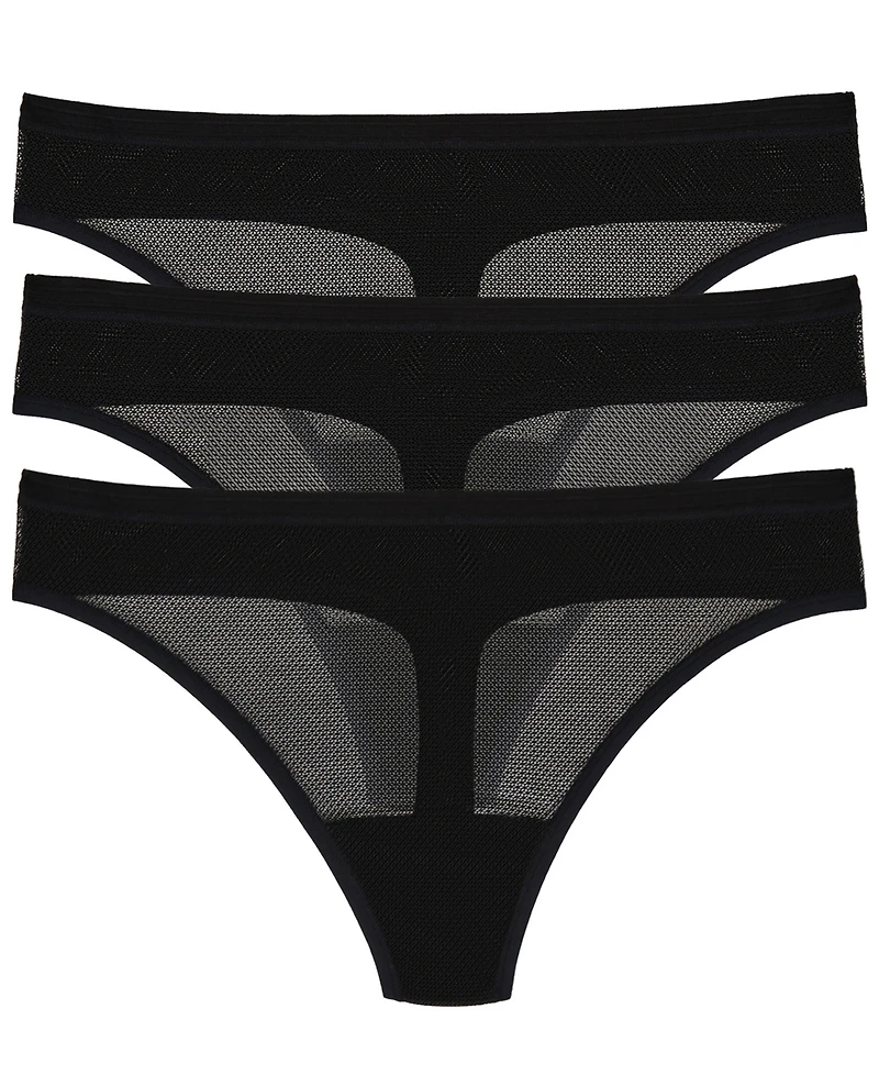 Dkny Women's Sheer Striped Thongs, 3-Pack Set