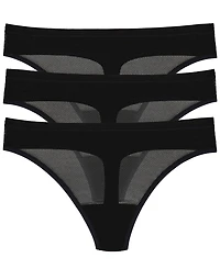 Dkny Women's Sheer Striped Thongs, 3-Pack Set