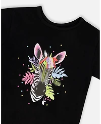 Deux par Big Girls Cotton Jersey T-Shirt with Zebra