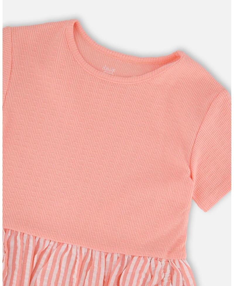 Deux par Deux Toddler Girls Bi-Material Dress Peach
