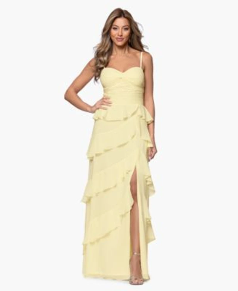 Xscape Womens Ruffle Detail Tiered Maxi Dress