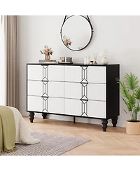Gaomon Wooden 6 Drawer Dresser with Vintage Pattern Design, Modern Chest Dresser with Deep Drawers for Bedroom, Living Room, Entryway