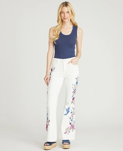 Driftwood Women's Farrah Flare Mid Rise Floral Embroidered Jeans
