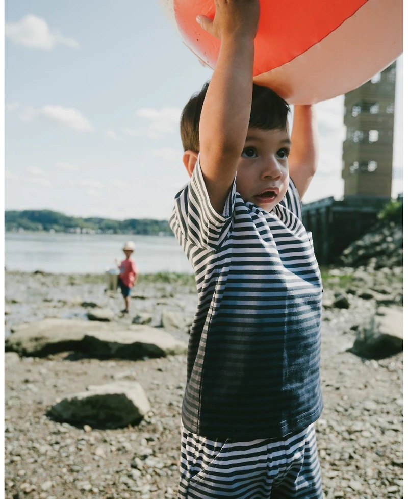 Deux par Big Boys ganic Cotton Short Sleeve T-Shirt Blue Gradient Stripes