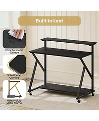 Mecale Rolling Computer Desk with Charging Station and Monitor Shelf, Home Office Storage Desk