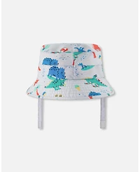 Deux par Deux Baby Boys Polyester Beach Hat Blue Dinosaur Print