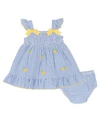Rare Editions Baby Girls' Pineapple Schiffli Seersucker Square Neck Dress and Panty, 2-Piece Set