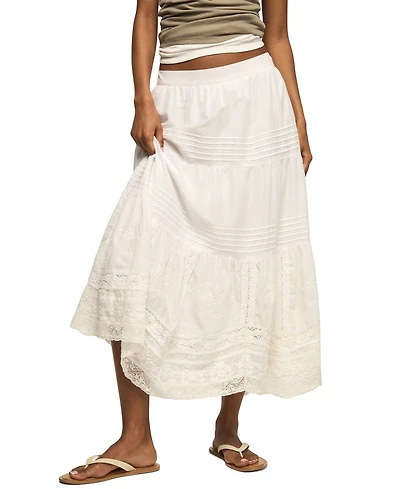 Lucky Brand Women's Lace Trim Mix Midi Skirt