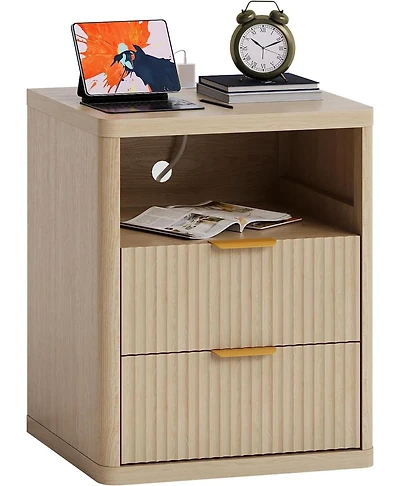 gaomon Bedside Table Nightstand with Bedside Storage, Bedroom Side Table and Organizer, Functional and Fluted Nightstand, for Bedroom, Living Room