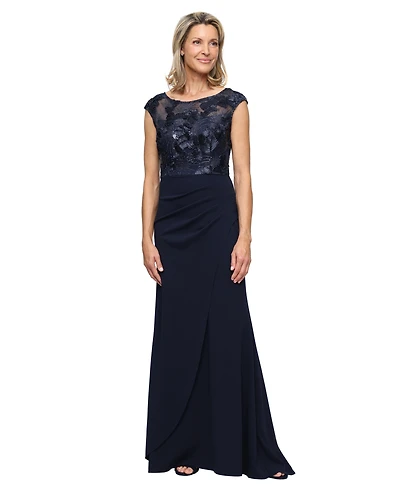Alex Evenings Petite Long Stretch Boat Neck Gown