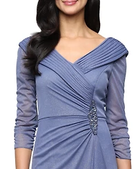 Alex Evenings Women's Glitter Mesh Long V-Neck Gown