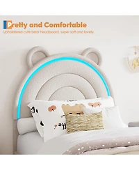 gaomon Twin Velvet Bed Frame for Girls, Upholstered Platform with Bear Headboard, Led Lights & 2 Storage Drawers