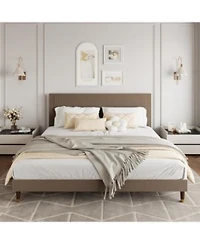 Gaomon Full Platform Bed Frame With Headboard Corduroy Upholstered Bed Wooden Slats Support Noise Free Easy Assembly