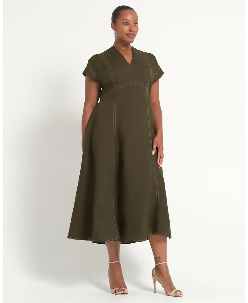 Estelle Plus Arden Contrast Stitch Linen Maxi Dress