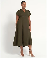 Estelle Plus Arden Contrast Stitch Linen Maxi Dress