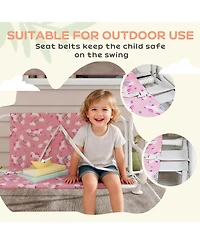 Qaba Kids Porch Swing with 2-Seater, Safety Belts, Adjustable Canopy