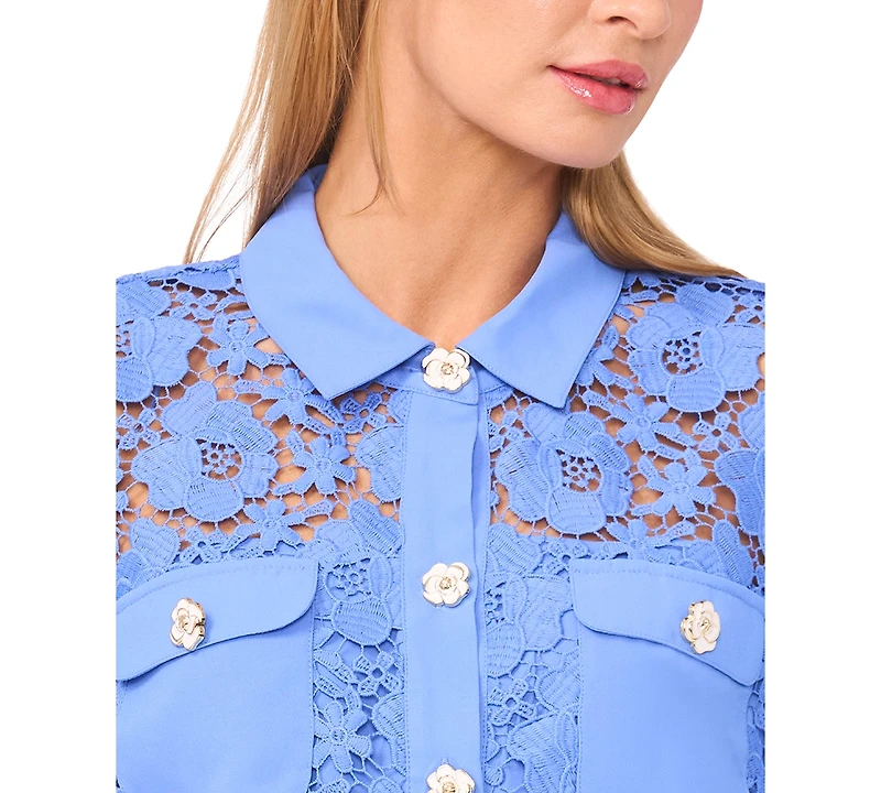 CeCe Women's Collared Neck Short-Sleeve Top