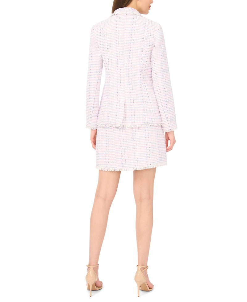 CeCe Women's Frayed Edge Detail Collared Straight Blazer