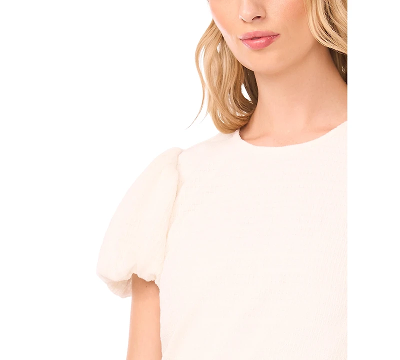 CeCe Women's Crew Neck Bubble-Sleeve Top