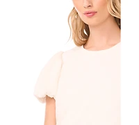 CeCe Women's Crew Neck Bubble-Sleeve Top