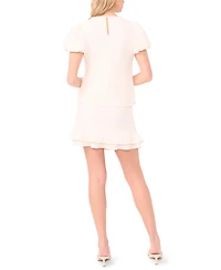 CeCe Women's Crew Neck Bubble-Sleeve Top