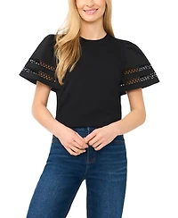 CeCe Women's Combo Trim-Sleeve Crew Neck Top