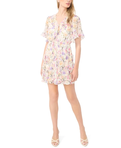 CeCe Women's Waterfall Ruffle Short-Sleeve V-Neck Mini Dress