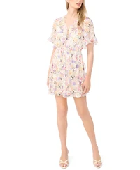 CeCe Women's Waterfall Ruffle Short-Sleeve V-Neck Mini Dress