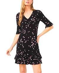 CeCe Women's 3/4-Length-Sleeve Ruffle Hem V-Neck Dress