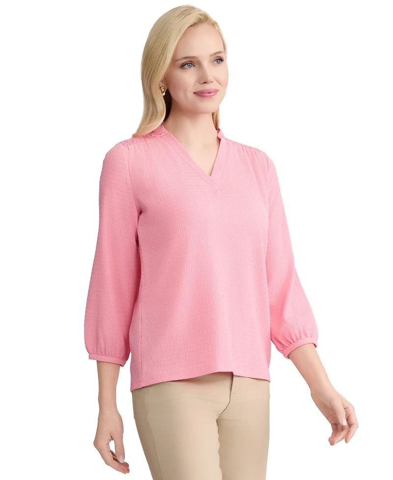 Jones New York Women's V-Neck Crinkle Top
