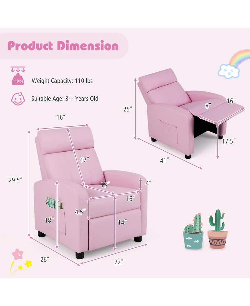 Ergonomic Pu Leather Kids Recliner Lounge Sofa for Kids