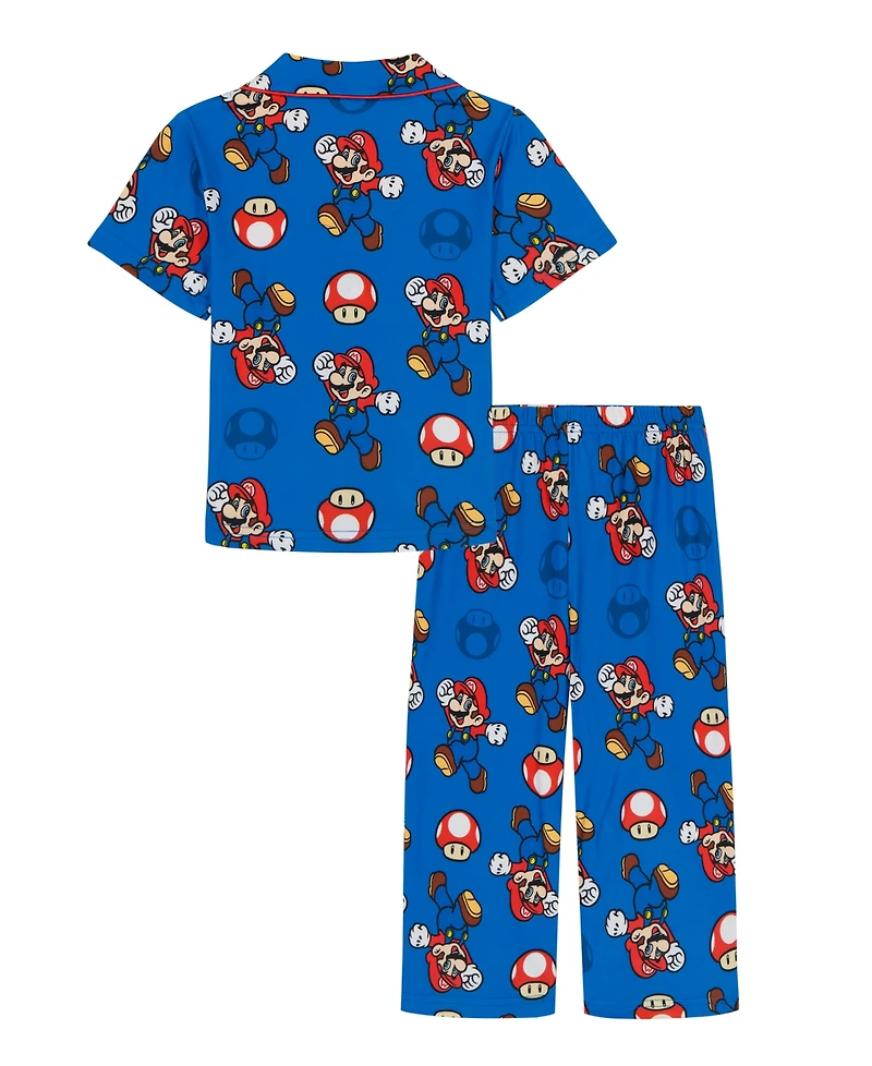 Nintendo Boys' Toddler 2T-4T Mario Party Collared Shirt and Pajama Pants, 2-Piece Set