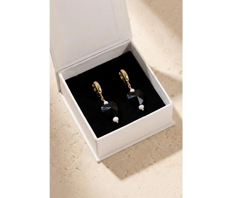 Joey Baby Stainless Steel Heart Drop Necklace and Earrings Set with Freshwater Pearl