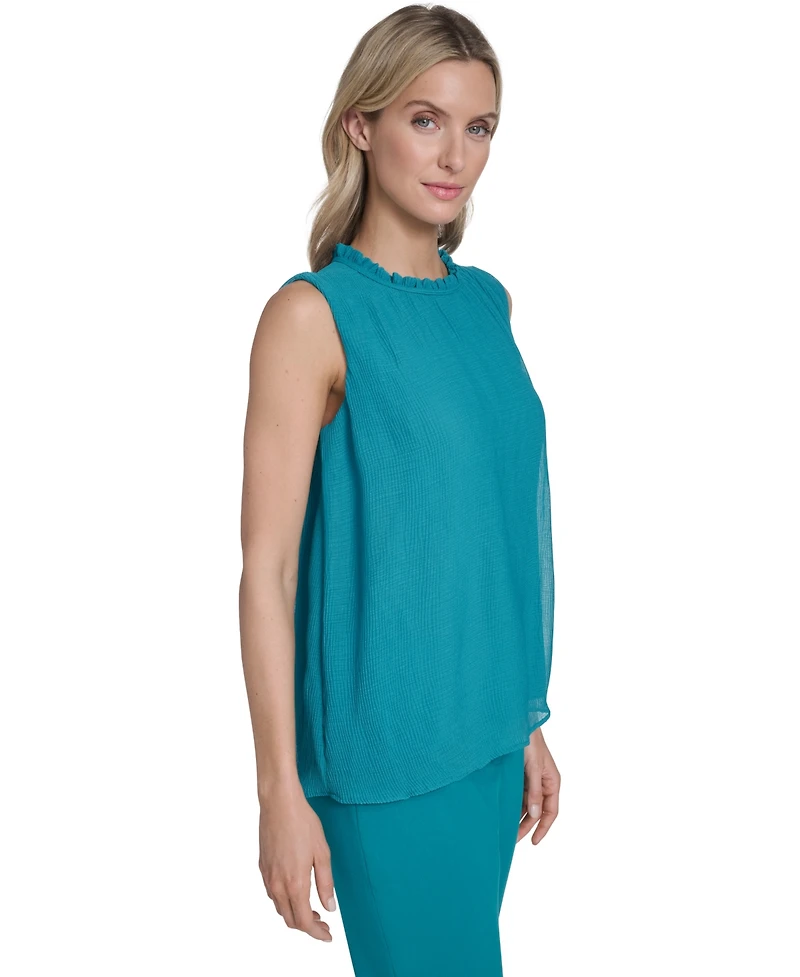 Calvin Klein Women's Sleeveless Ruffle Neckline Top