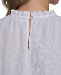 Calvin Klein Women's Sleeveless Ruffle Neckline Top