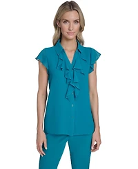 Calvin Klein Women's Cap-Sleeve Ruffle Front Top