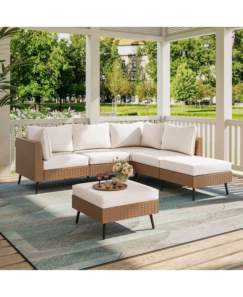 Decksplore Outdoor Patio Furniture, 6 Piece Sectional Sofa Pe Rattan Wicker Conversation Sets,All Weather Furniture Set