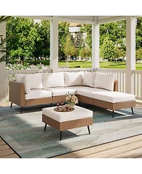 Decksplore Outdoor Patio Furniture, 6 Piece Sectional Sofa Pe Rattan Wicker Conversation Sets,All Weather Furniture Set