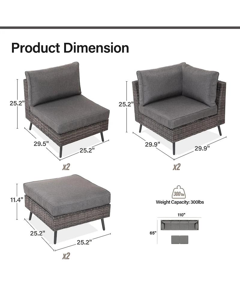 Decksplore Outdoor Patio Furniture, 6 Piece Sectional Sofa Pe Rattan Wicker Conversation Sets,All Weather Furniture Set