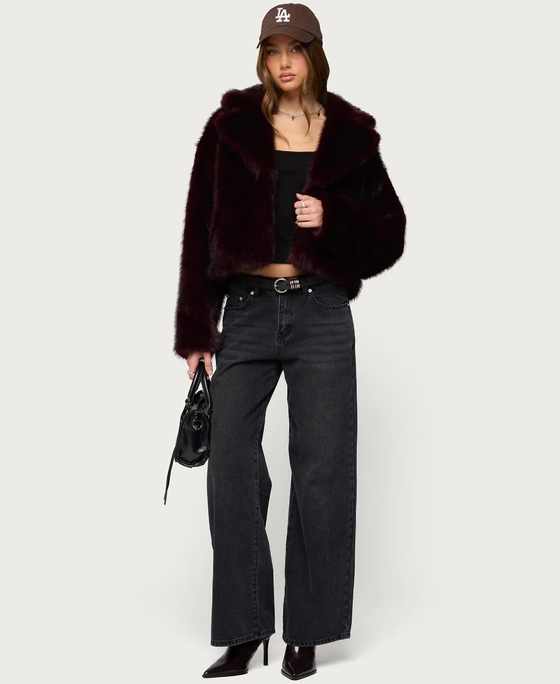 Edikted Womens Kamilah Oversized Faux Fur Coat