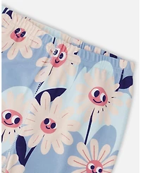 Deux par Baby Girls Cotton Two-Piece Pyjama Set Blue Smiling Flower Print